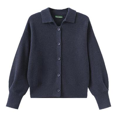 羊毛毛衣春竹休闲翻领女开衫