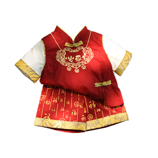 周岁礼服男宝夏季国风新款宝宝一周岁生日抓周冠衣唐装男童新中式