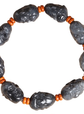 新疆和田玉青花籽料十八罗汉手串