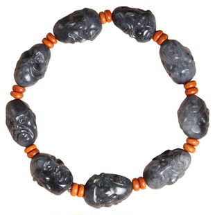 新疆和田玉青花籽料苏工十八罗汉手串双面工手链文玩手持玉佩将将