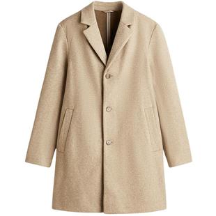 HM男装毛呢大衣冬季英伦风时尚单排扣长款外套1294108