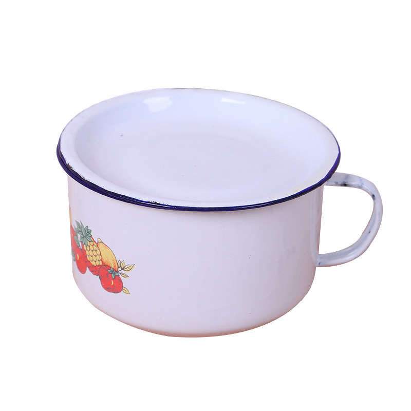 加厚老式搪瓷杯泡面碗带把带盖饭缸怀旧搪瓷碗经典泡面杯饭缸定制
