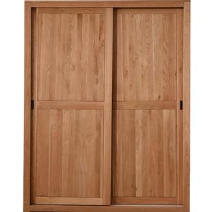 北欧纯全实木衣柜定制推拉门橡木整体移门大衣橱节约空间收纳柜子