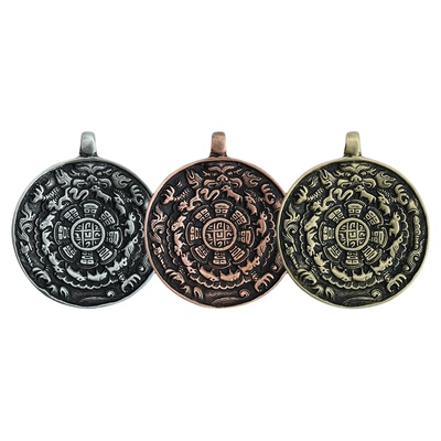 西藏手工麟甲熊利玛铜九宫牌吊坠