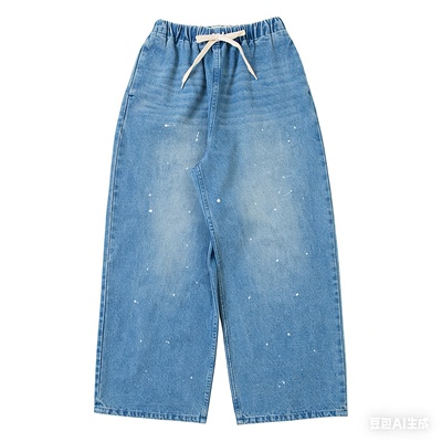 日系女款阔腿牛仔长裤