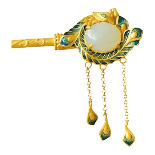 新款国潮中国风凤凰仿和田玉流苏步摇发簪民族头饰汉服古装发钗饰