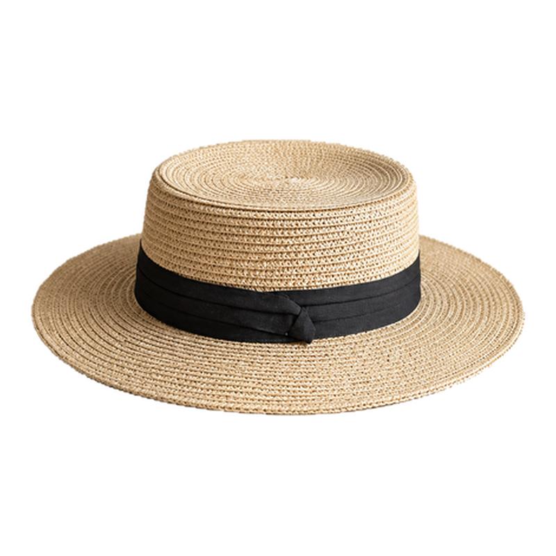 法式平顶草帽女大头围海边沙滩