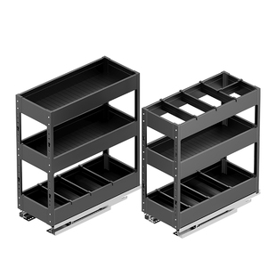 调味拉篮厨房橱柜铝合金双层抽屉式刀具架拉篮窄缝柜内置调料拉篮