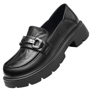 强人3515女鞋厚底乐福鞋真皮一脚蹬JK单鞋英伦小皮鞋学院风百搭潮