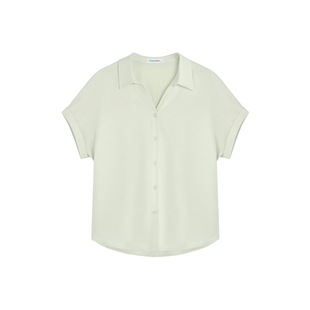 pusumede【现货5折】简约白色短袖衬衫女衬衣宽松显瘦气质上衣