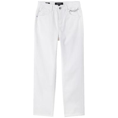 MissSixty个性钻饰链白色直筒裤