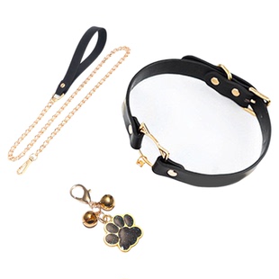 puppy皮质项圈带牵引绳小猫软皮拍铃铛猫耳朵choker可定制刻字