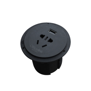 桌面圆形插座电脑桌圆孔电源USB嵌入式插座60mm隐藏式圆形拖线板