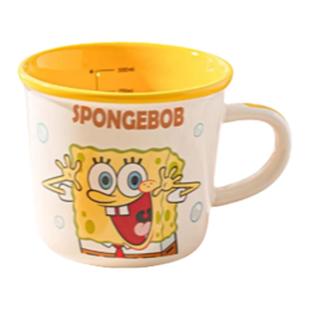 正版海绵宝宝陶瓷马克杯可爱情侣水杯子带刻度咖啡早餐杯生日礼物