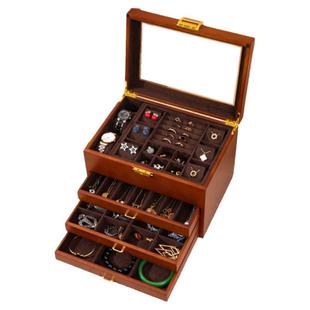 实木带锁首饰盒新款耳钉耳环项链手饰品多层收纳盒高档精致珠宝盒