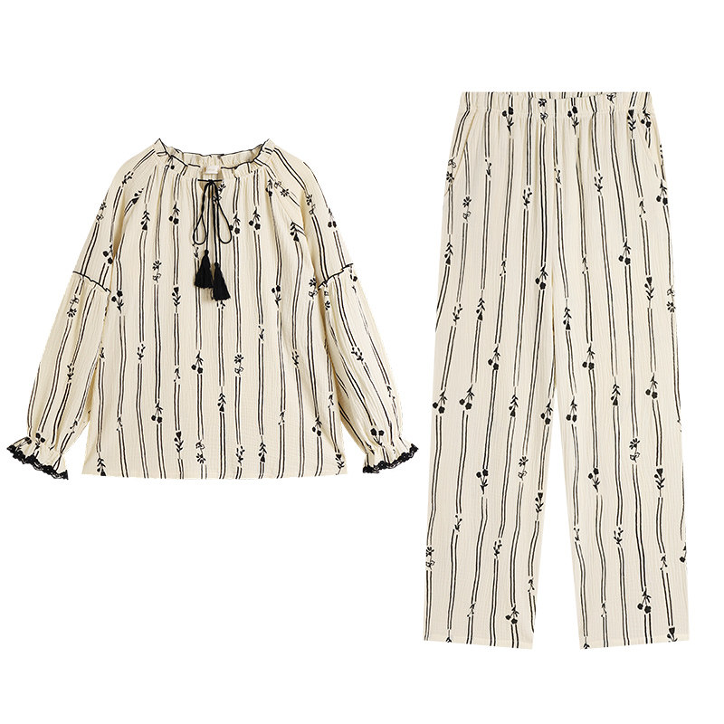 春秋季纯棉女国风复古家居服套装
