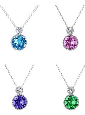 925纯银海洋之心项链女蓝水晶吊坠钻石蓝钻锁骨链高级感轻奢颈链