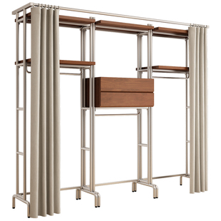 开放式衣柜架衣帽间实木金属全挂式步入式砌墙衣柜钢架铁艺衣帽架