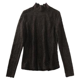 白色高领薄款蕾丝打底衫女长袖秋冬毛衣内搭纱衣洋气紧身网纱上衣