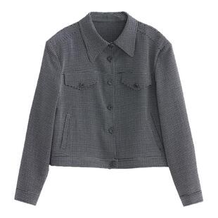 限时3折！VCR STUDIO 秋小香风垫肩黑白编织格纹原创设计感短外套