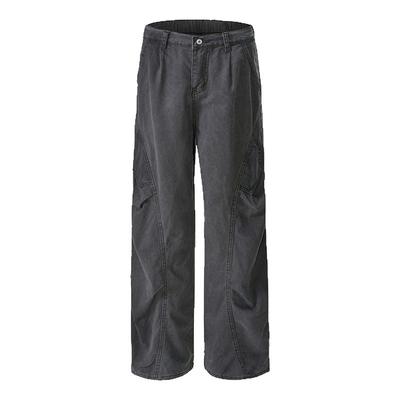 98SQUID 美式复古水洗伞兵工装裤男女宽松褶皱阔腿百搭休闲长裤潮