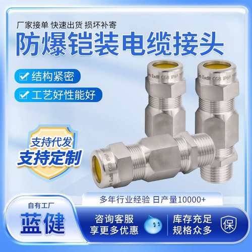 不锈钢防爆格兰头双密封铠装防爆金属电缆防水接头船用填料函