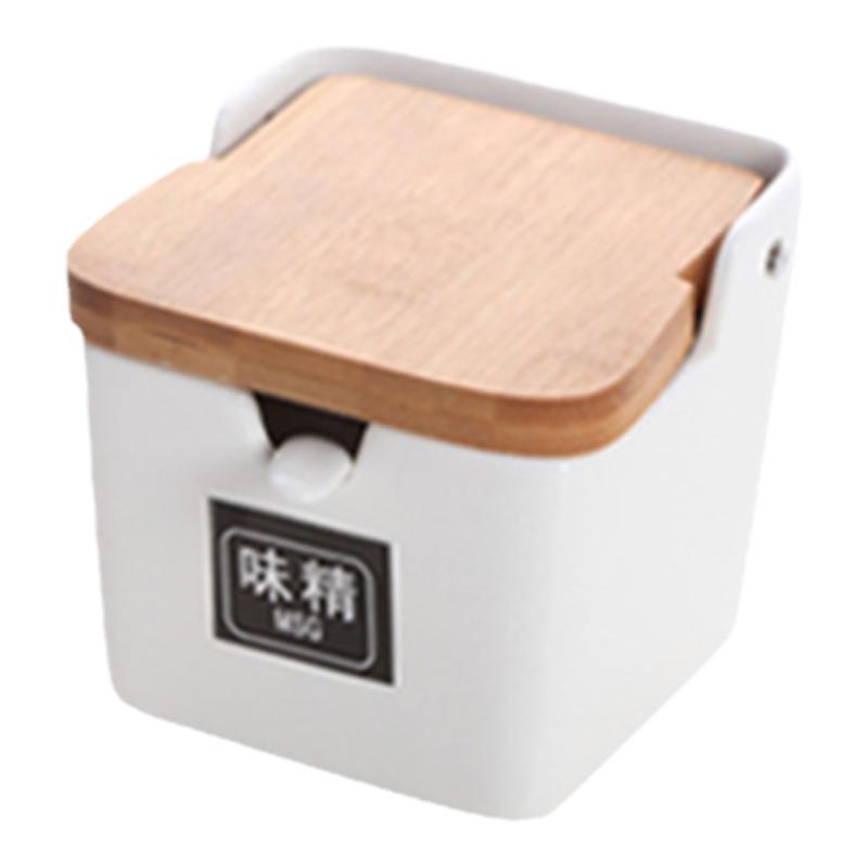 创意陶瓷调味单个翻盖竹木