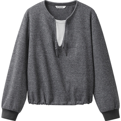 【播奥莱】播冬新圆领拼接假两件卫衣慵懒风上衣女DDR4VD5191