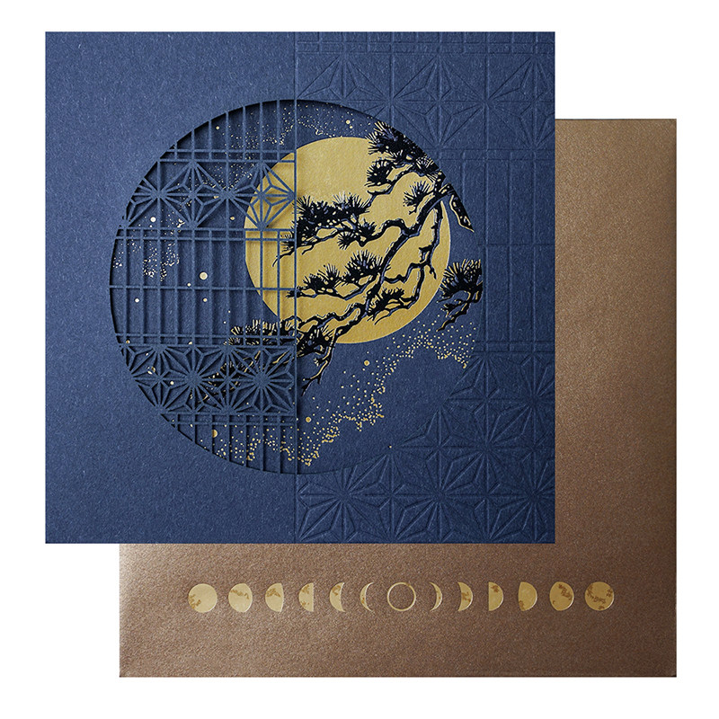 byears白夜原创国风中秋节贺卡月亮松树中式烫金卡片可商务定制