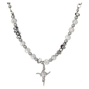 黑胆石裂纹珠星芒十字架项链男士嘻哈小众设计高级感锁骨链男女潮