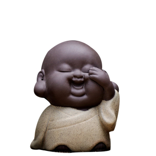 创意紫砂可爱三不小和尚可养人物小茶宠禅意小沙弥禅意茶盘小摆件