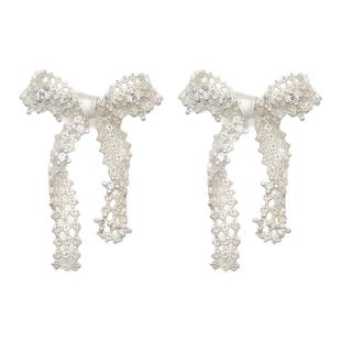 TOGGLER DAILY 芭蕾系列 法式蕾丝花边蝴蝶结镶石耳钉耳环银烧白