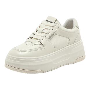 Bata小魔镜女2025秋季新款牛皮通勤休闲厚底擦色小白鞋UEN16CM5