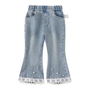 INSbobo女童春装裤子2026春季新款女宝牛仔裤洋气儿童喇叭裤时髦