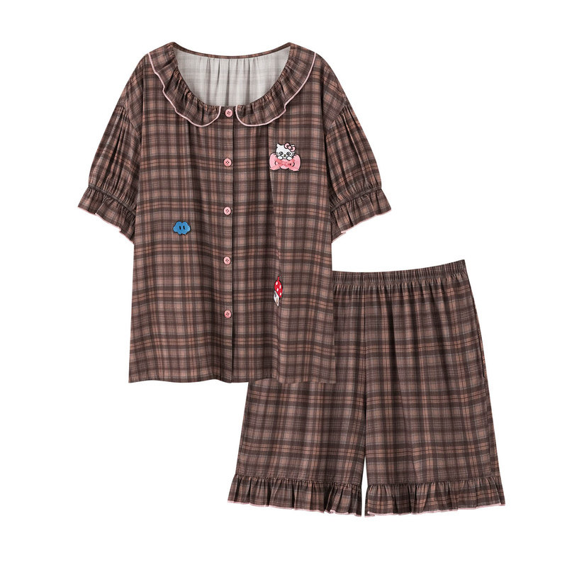 纯棉格子开衫女士家居服可外穿