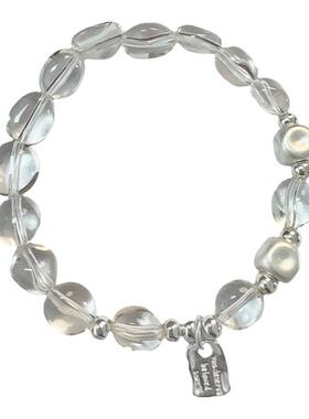 素白】天然水晶手链925纯银简约时尚个性串珠手环弹力绳手串百搭