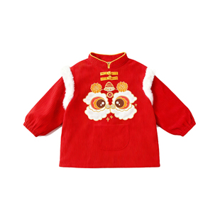 宝宝罩衣男宝吃饭围兜女宝宝洋气可外穿防脏儿童新年红色拜年服冬