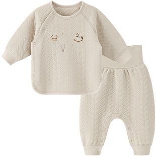 木生棉宝宝莫代尔分体套装冬季婴儿保暖三层夹丝上衣裤子居家衣服