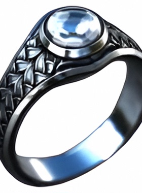 纯银复古天然彩虹月亮石戒指镶嵌