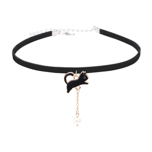 黑色猫咪鱼骨choker日系少女心简约气质百搭丝绒短款项链锁骨链女