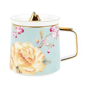 轻奢骨瓷盖杯茶杯中式风乔迁结婚新居杯子套装情侣对杯高颜值礼盒