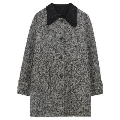 MOORING泊 翻领撞色羊毛混纺花呢廓形大衣冬季外套上衣女