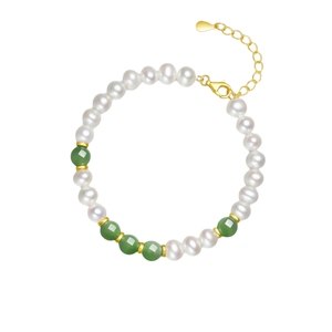 周六福淡水珍珠手链女S925银和田碧玉优雅送女友送女友节日礼物