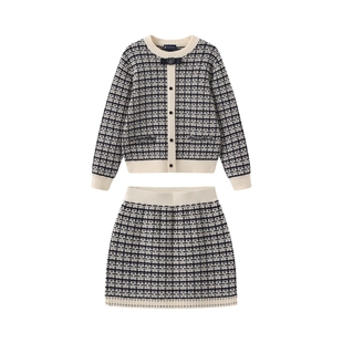 POLOWALK童装秋冬新款女童小香风千金针织长袖套装女两件套学院风