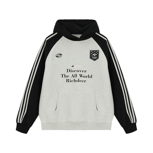 RICHDEER美式街头织带连帽卫衣运动情侣重磅外套撞色插肩袖上衣潮