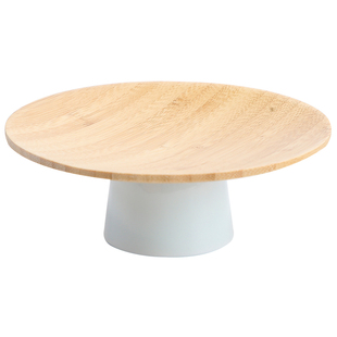 竹制创意圆形茶点盘家用茶食托盘水果坚果碟高脚陶瓷点心零食果盘