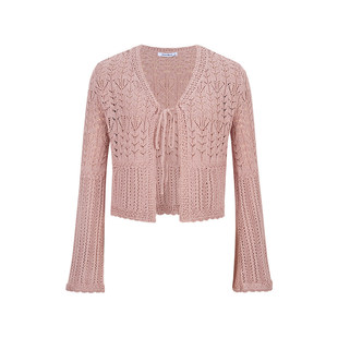 MosesQueen魔西女王缕空针织开衫外套设计感v领短款外搭罩衫上衣