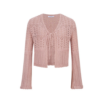 设计感缕空针织开衫外套系带罩衫