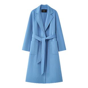 【水波纹双面呢】Laurel劳芮新款山羊绒夏加尔蓝大衣LWL363D02200