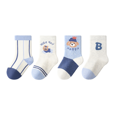 小龙人100%纯棉无骨男宝秋冬棉袜